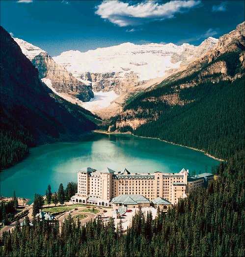  you'll find the pristine, sky blue Lake Louise with The Fairmont Chateau 